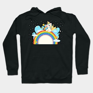 Cute unicorn rainbow on sky background Hoodie